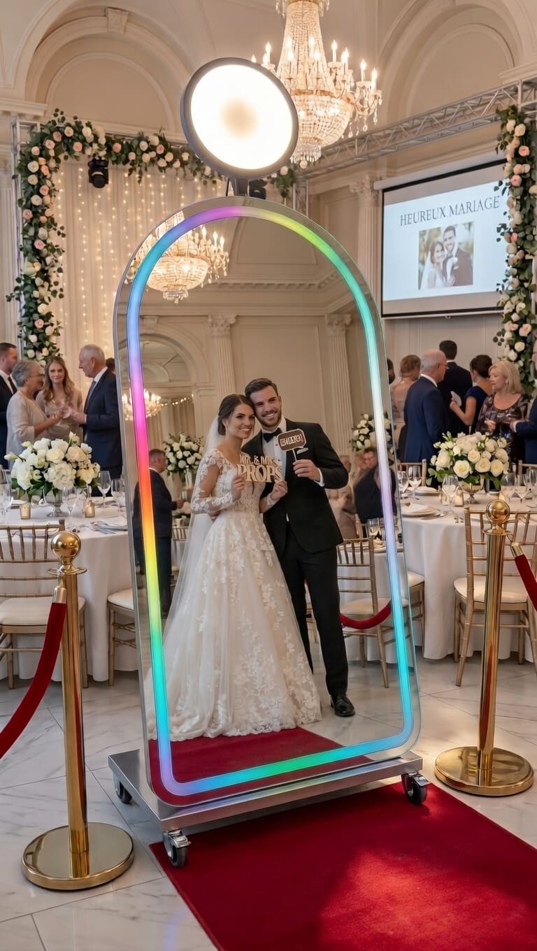 Photobooth miroir mariage Suisse romande animation premium photos personnalisées